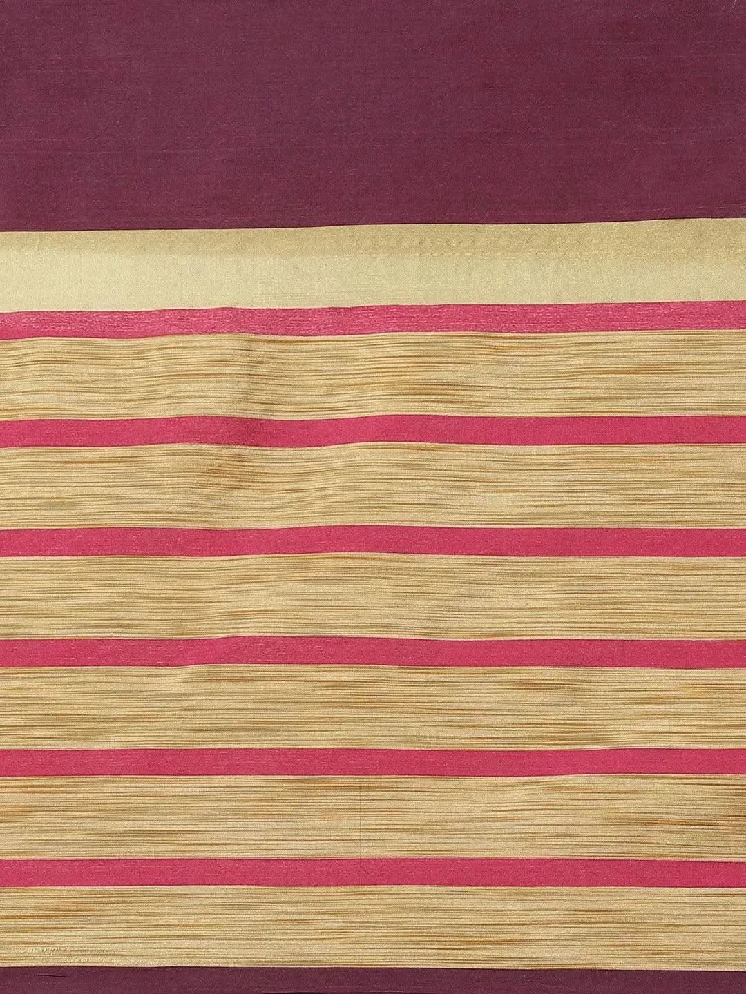 Multicoloured Striped Polyester Silk Saree - Libas 