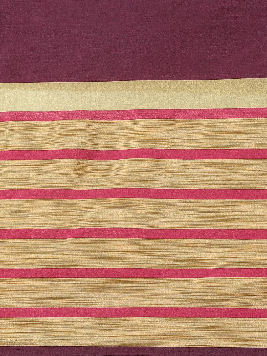 Multicoloured Striped Polyester Silk Saree - Libas