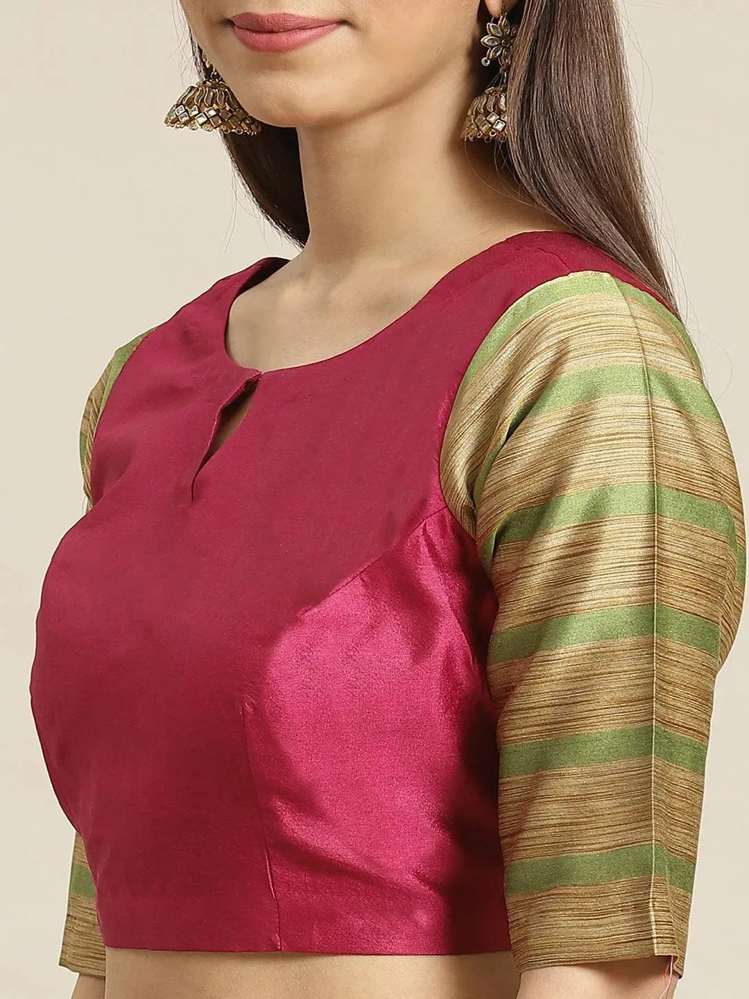 Multicoloured Striped Polyester Silk Saree - Libas 