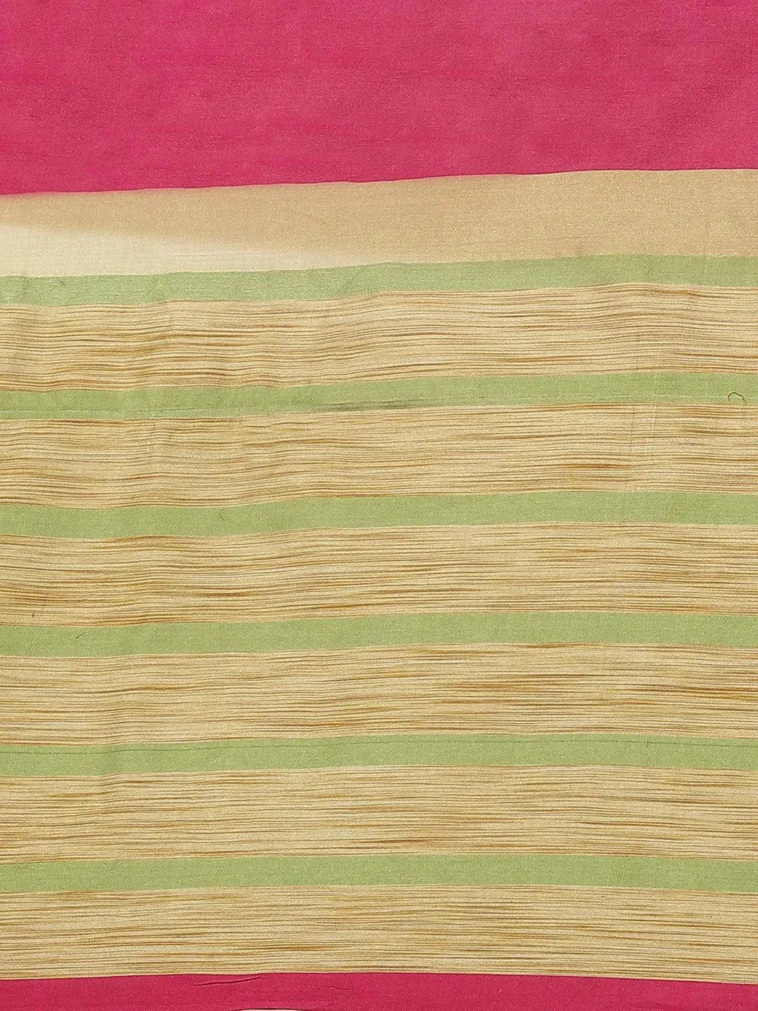 Multicoloured Striped Polyester Silk Saree - Libas 