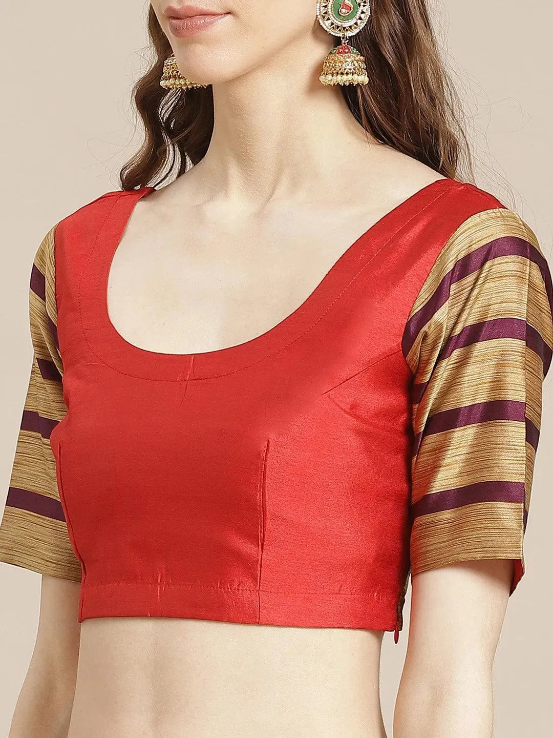 Multicoloured Striped Polyester Silk Saree - Libas 