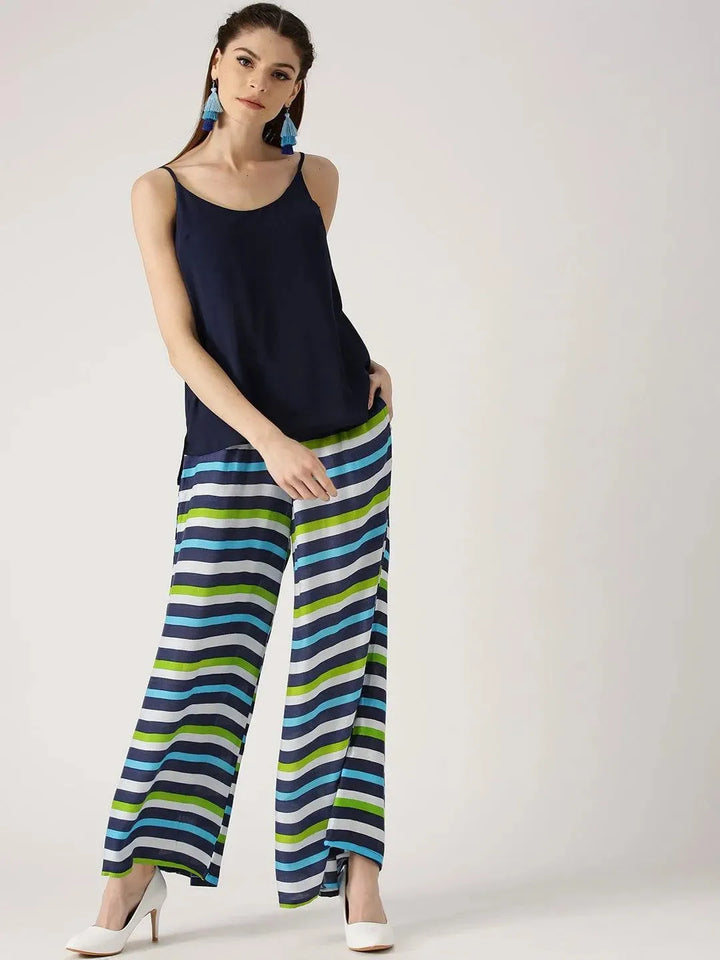 Multicoloured Striped Rayon Palazzos - Libas