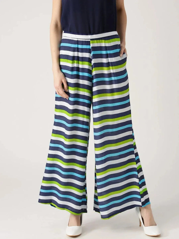 Multicoloured Striped Rayon Palazzos - Libas