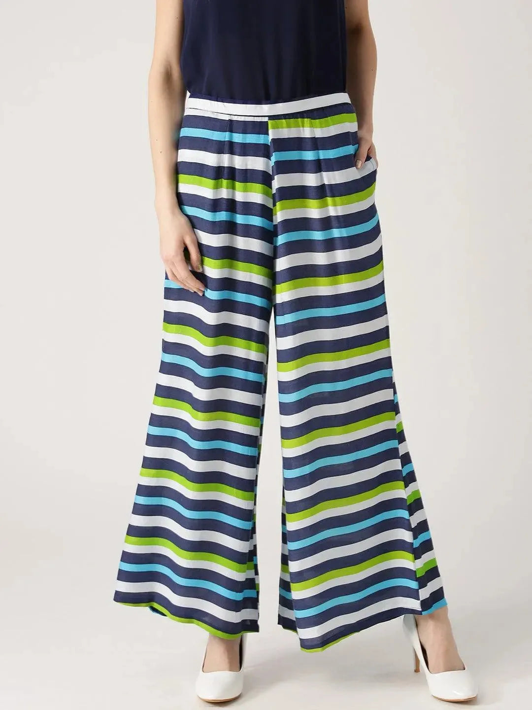 Multicoloured Striped Rayon Palazzos - Libas
