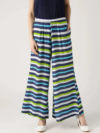 Multicoloured Striped Rayon Palazzos - Libas