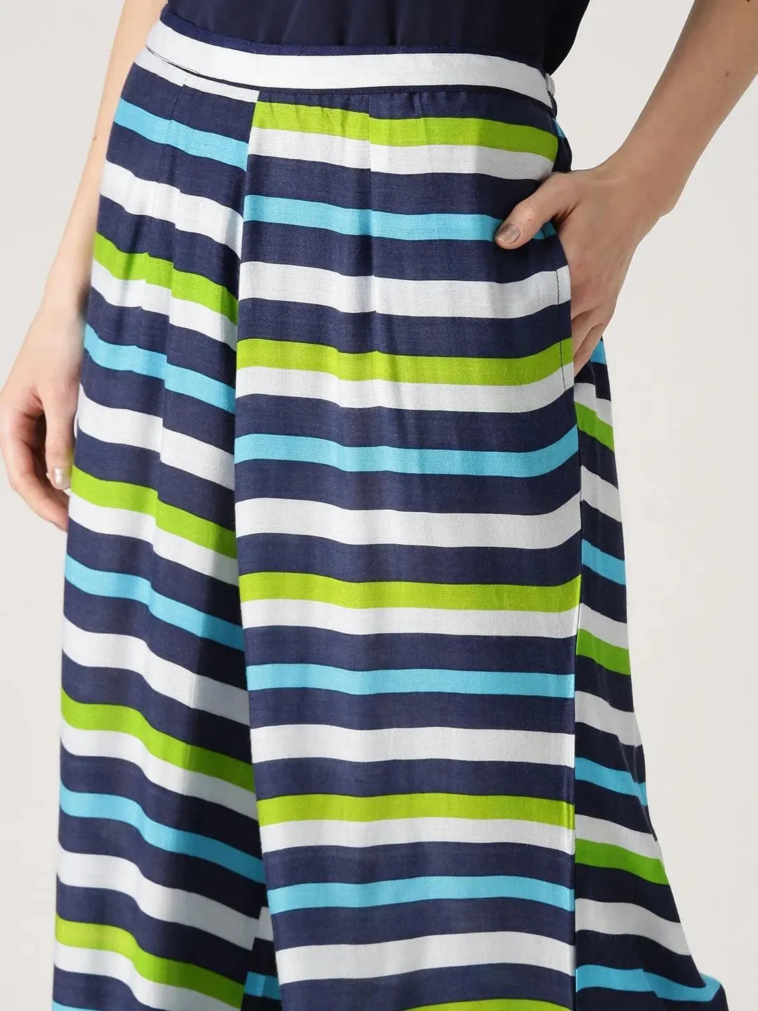 Multicoloured Striped Rayon Palazzos - Libas