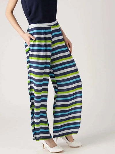 Multicoloured Striped Rayon Palazzos - Libas