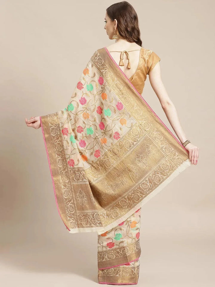 Multicoloured Woven Design Cotton Saree - Libas