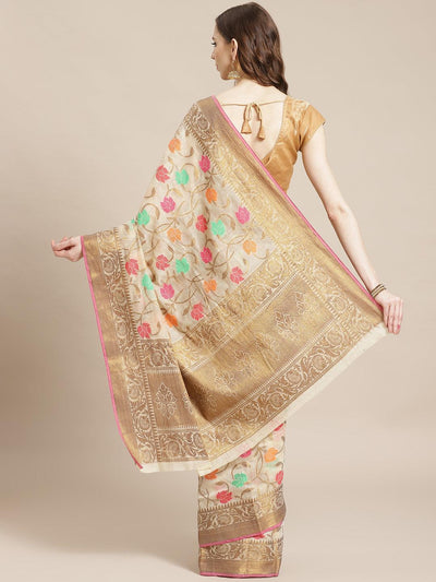 Multicoloured Woven Design Cotton Saree - Libas