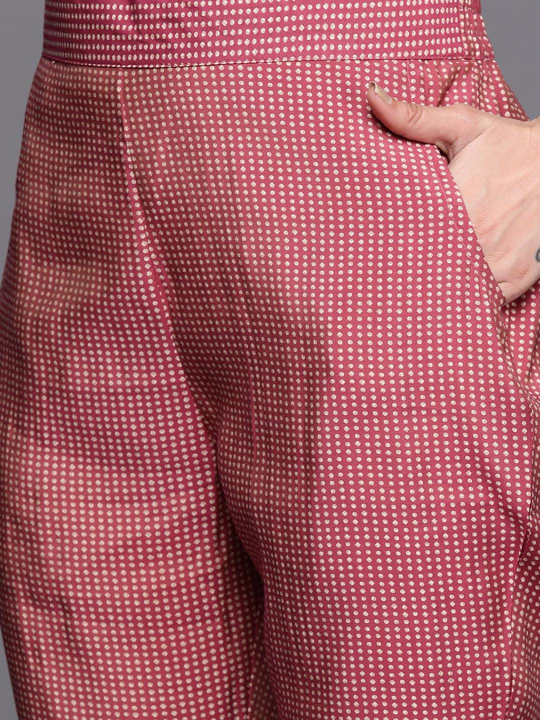 Multicoloured Yoke Design Silk Blend Straight Suit Set With Trousers - Libas