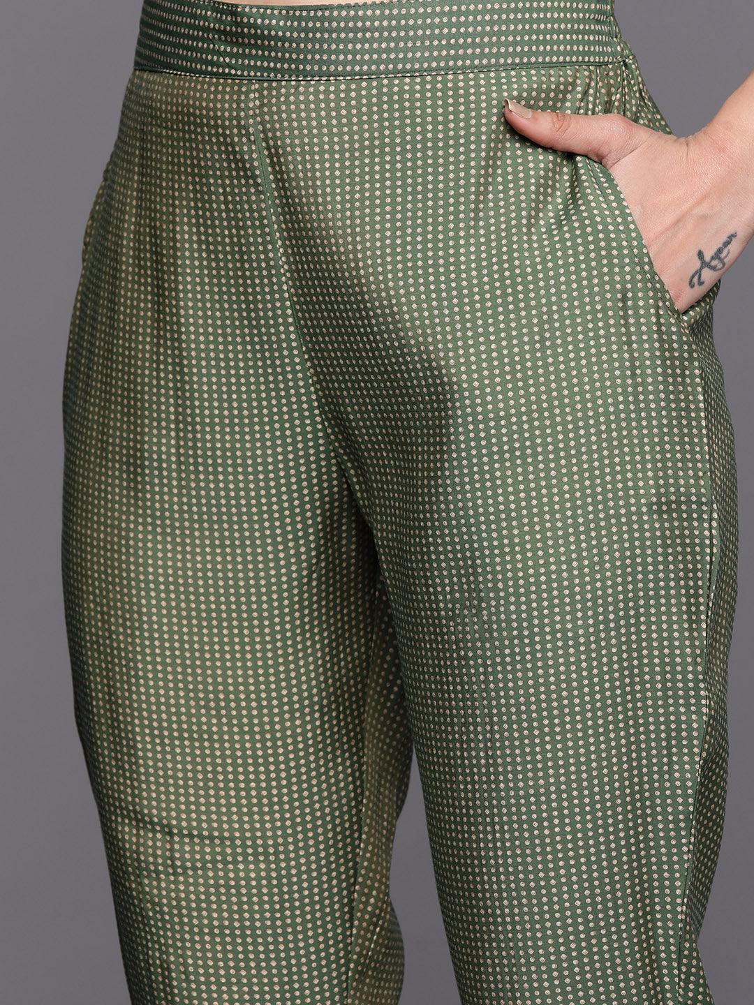 Multicoloured Yoke Design Silk Blend Straight Kurta With Trousers & Dupatta