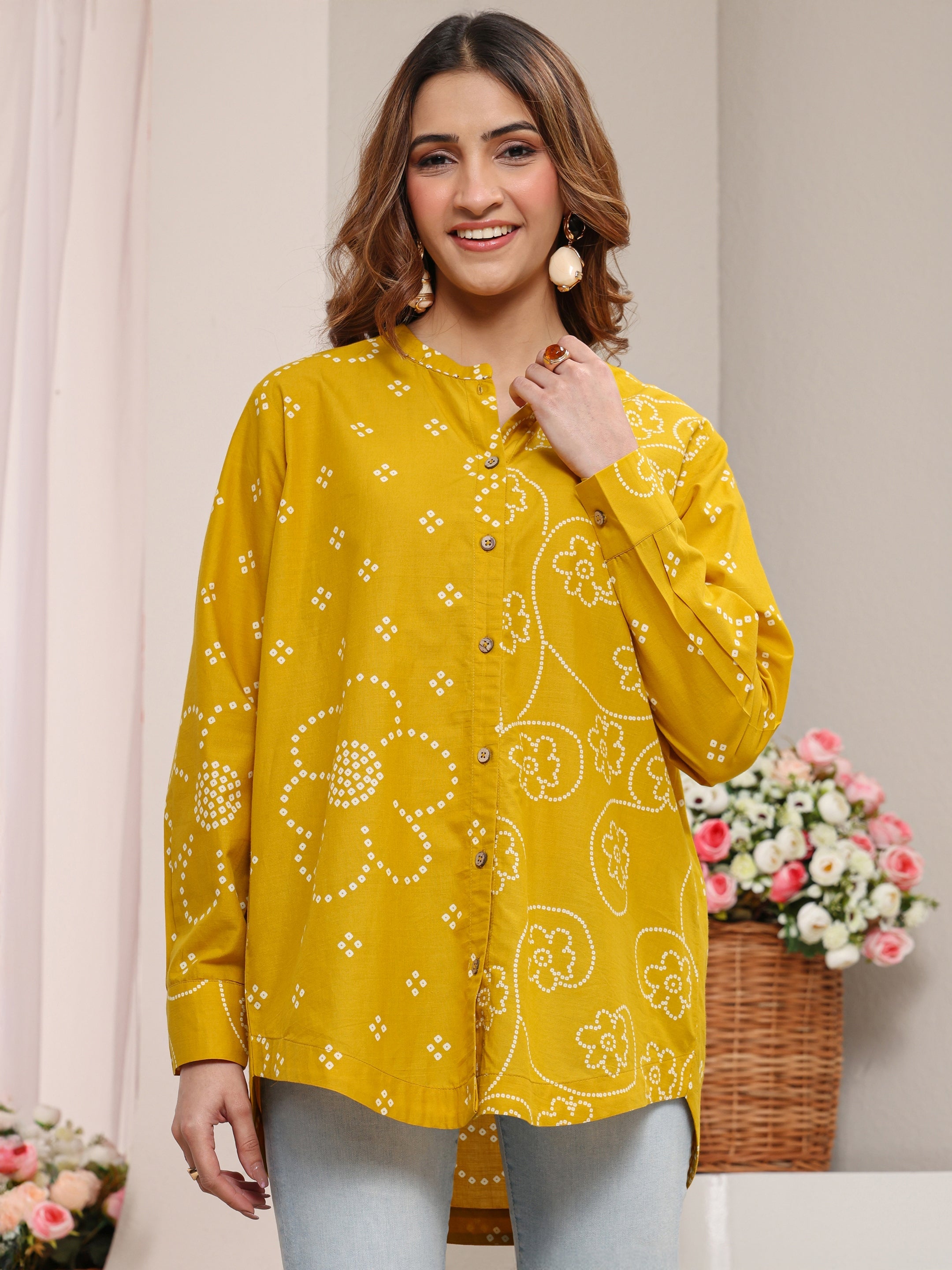 libas Mustard Bandhani Printed Cotton Shirt-picture-22