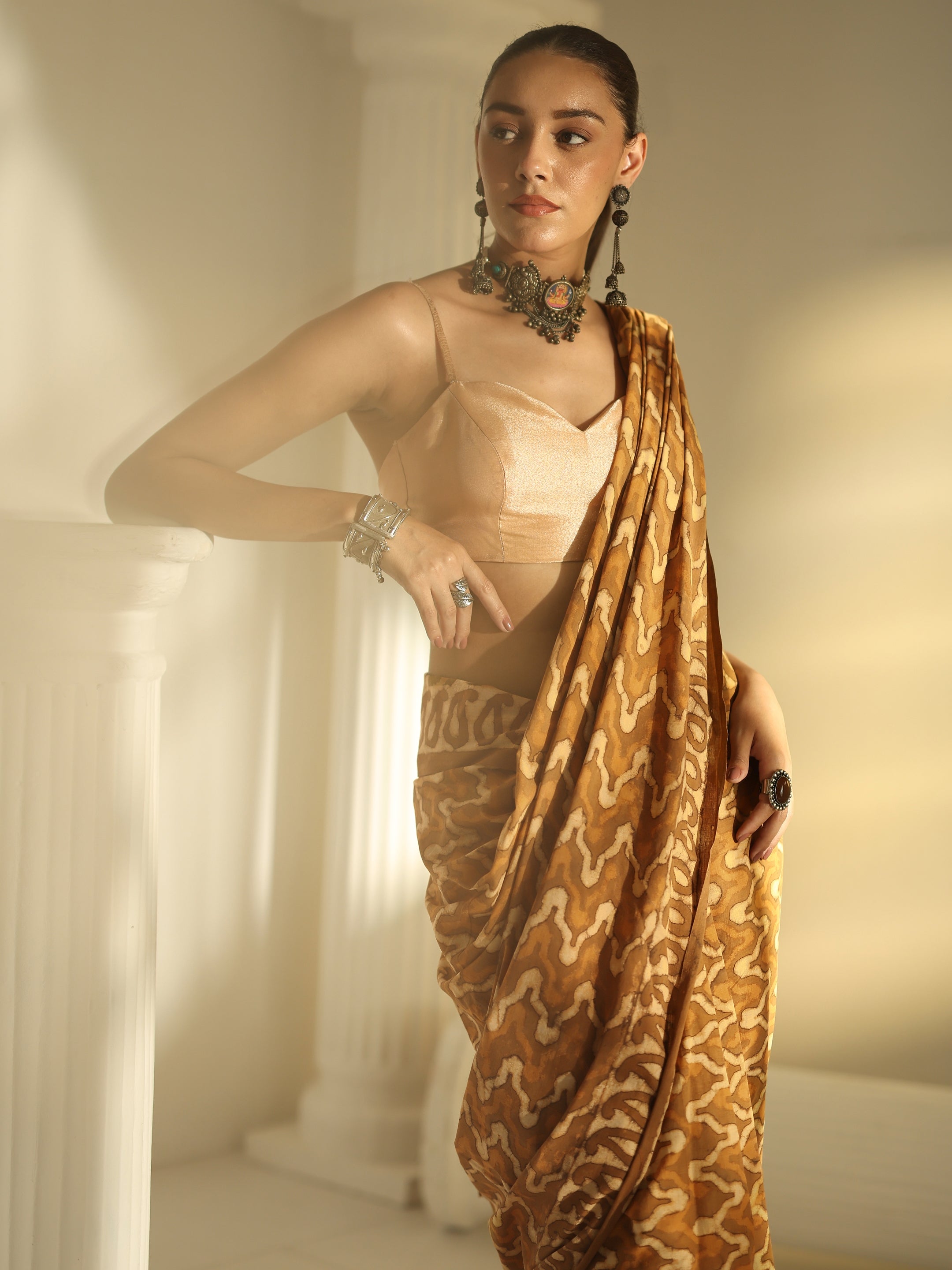 libas Mustard Batik Print Cotton Saree-picture-50