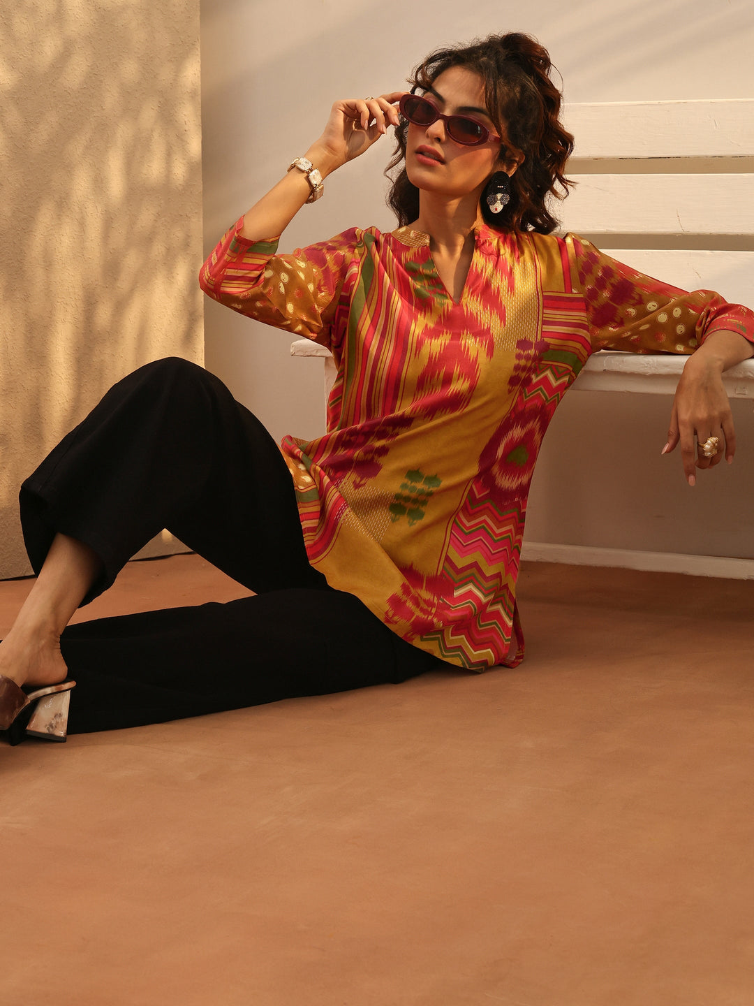  Mustard Multi Printed Muslin Straight Short Kurti 
