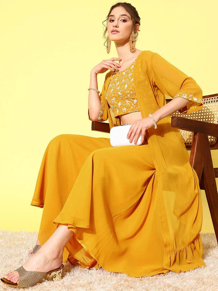 Mustard Embellished Georgette Co-Ords - Libas