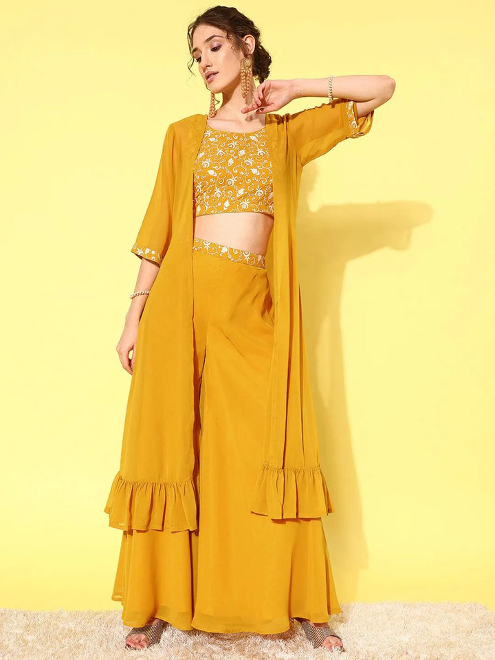 Mustard Embellished Georgette Co-Ords - Libas