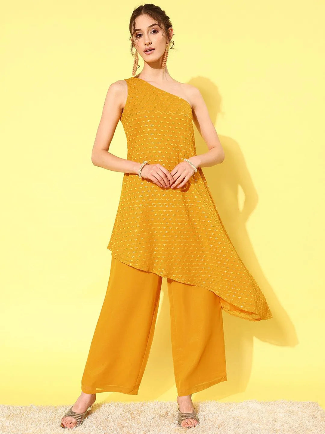 Mustard Embellished Georgette Co-Ords - Libas 