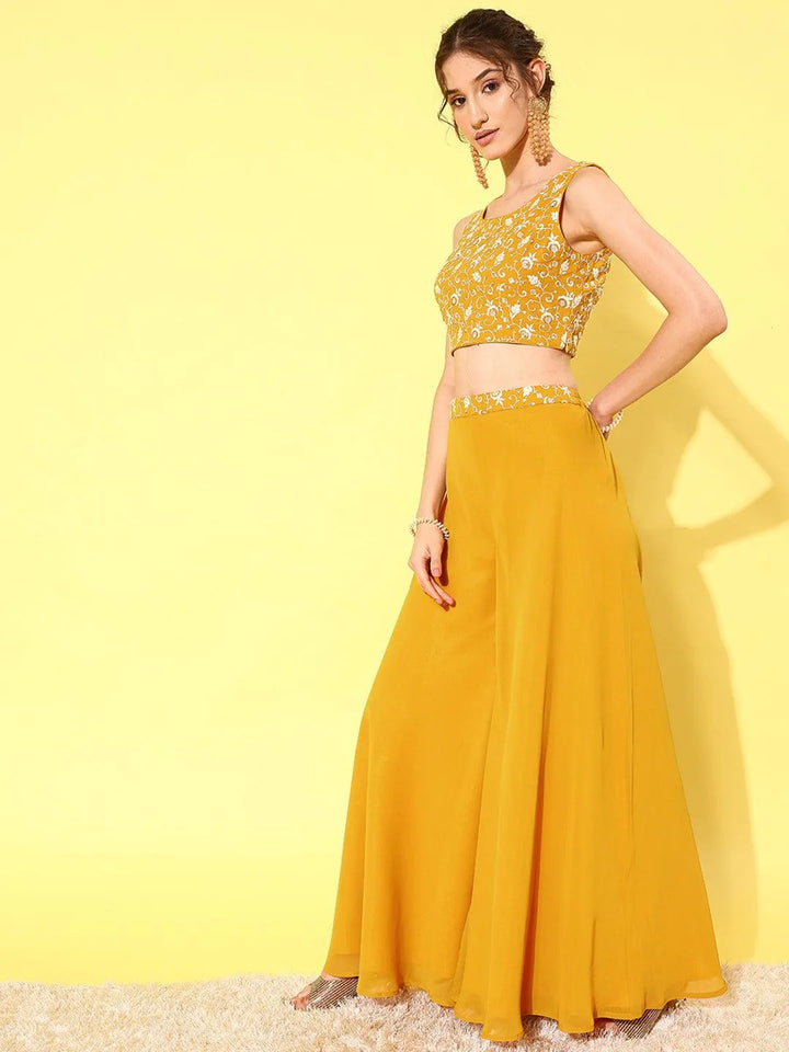 Mustard Embellished Georgette Co-Ords - Libas