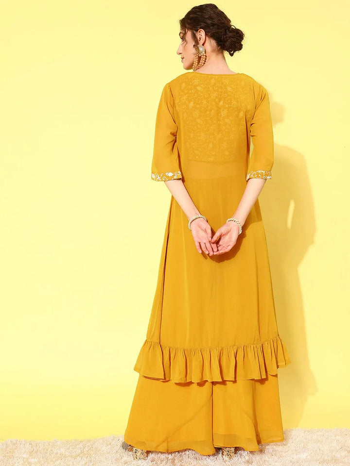 Mustard Embellished Georgette Co-Ords - Libas