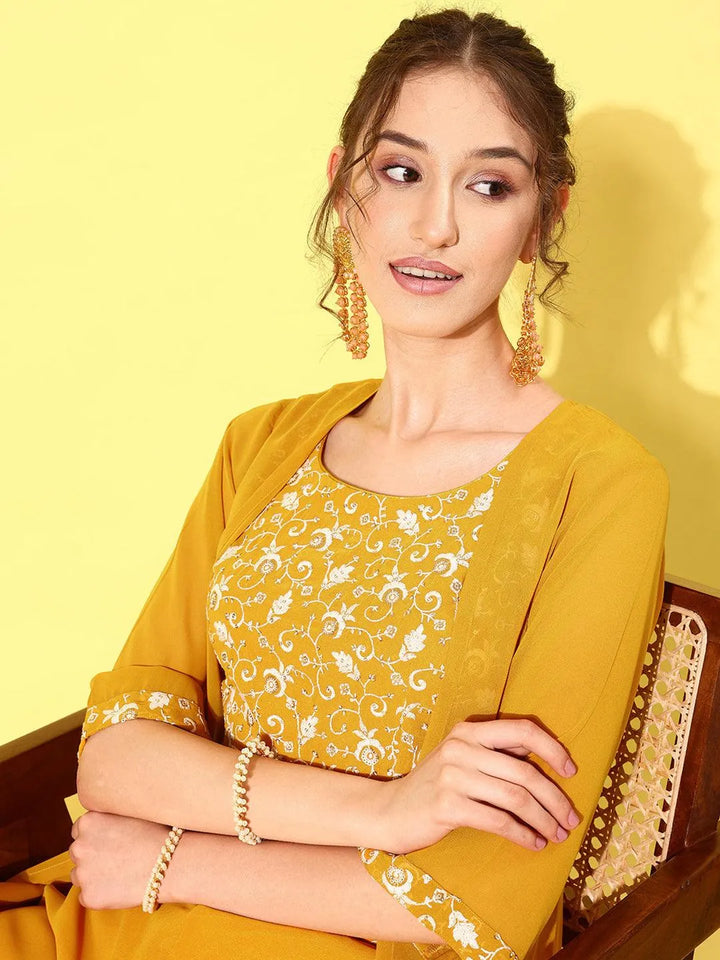 Mustard Embellished Georgette Co-Ords - Libas