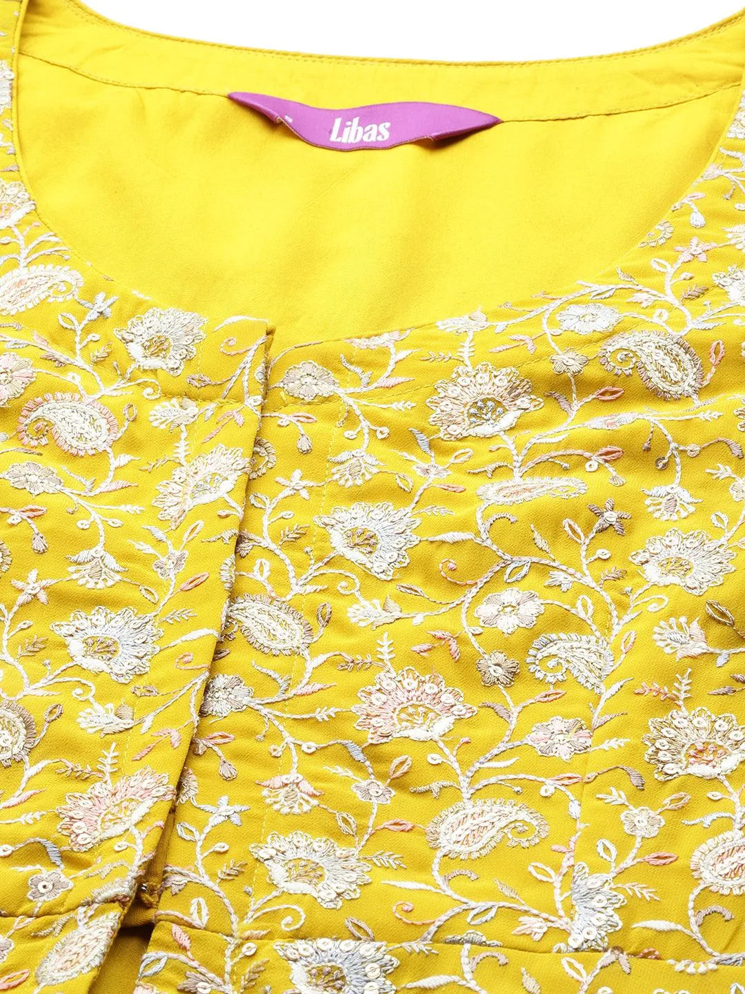 Mustard Embellished Georgette Tunic With Sharara - Libas 