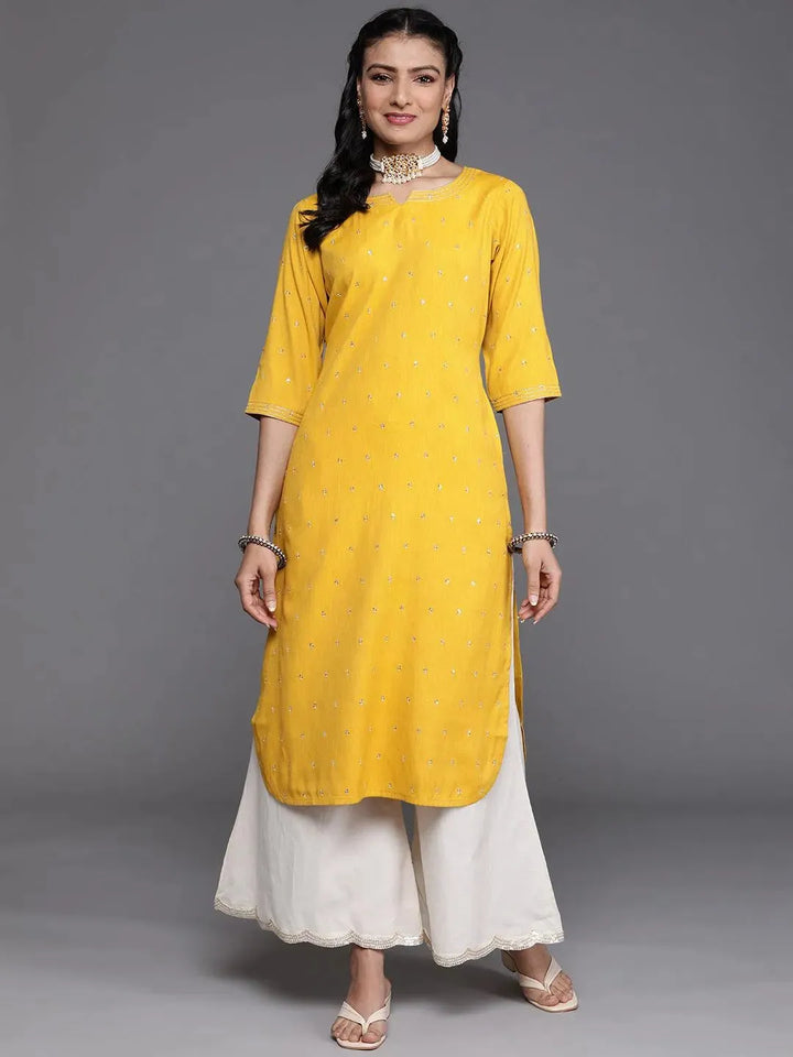 Mustard Embellished Rayon Kurta - Libas