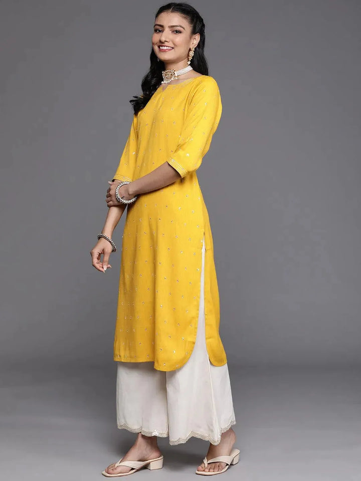 Mustard Embellished Rayon Kurta - Libas