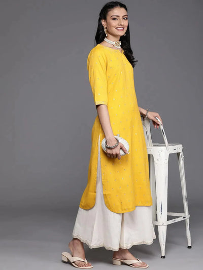 Mustard Embellished Rayon Kurta - Libas