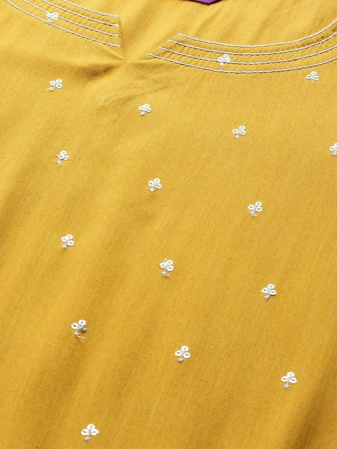 Mustard Embellished Rayon Kurta - Libas