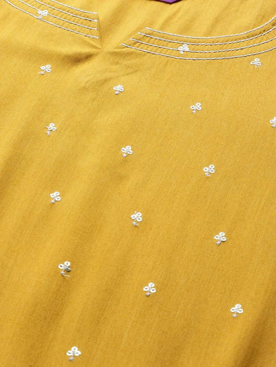 Mustard Embellished Rayon Kurta - Libas