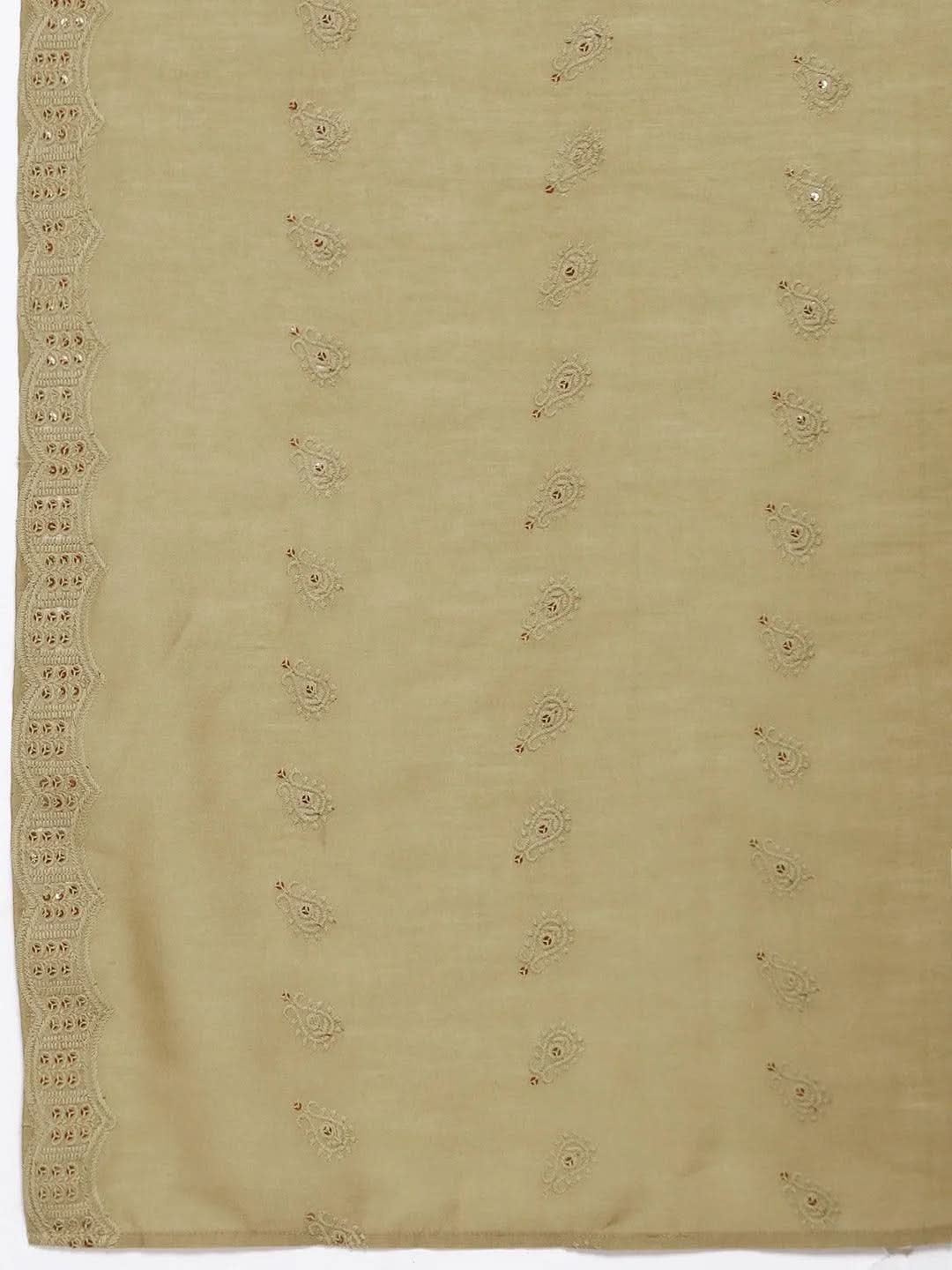 Mustard Embroidered Chanderi Silk Straight Kurta With Trousers & Dupatta - Libas 