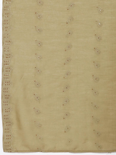 Mustard Embroidered Chanderi Silk Straight Kurta With Trousers & Dupatta - Libas
