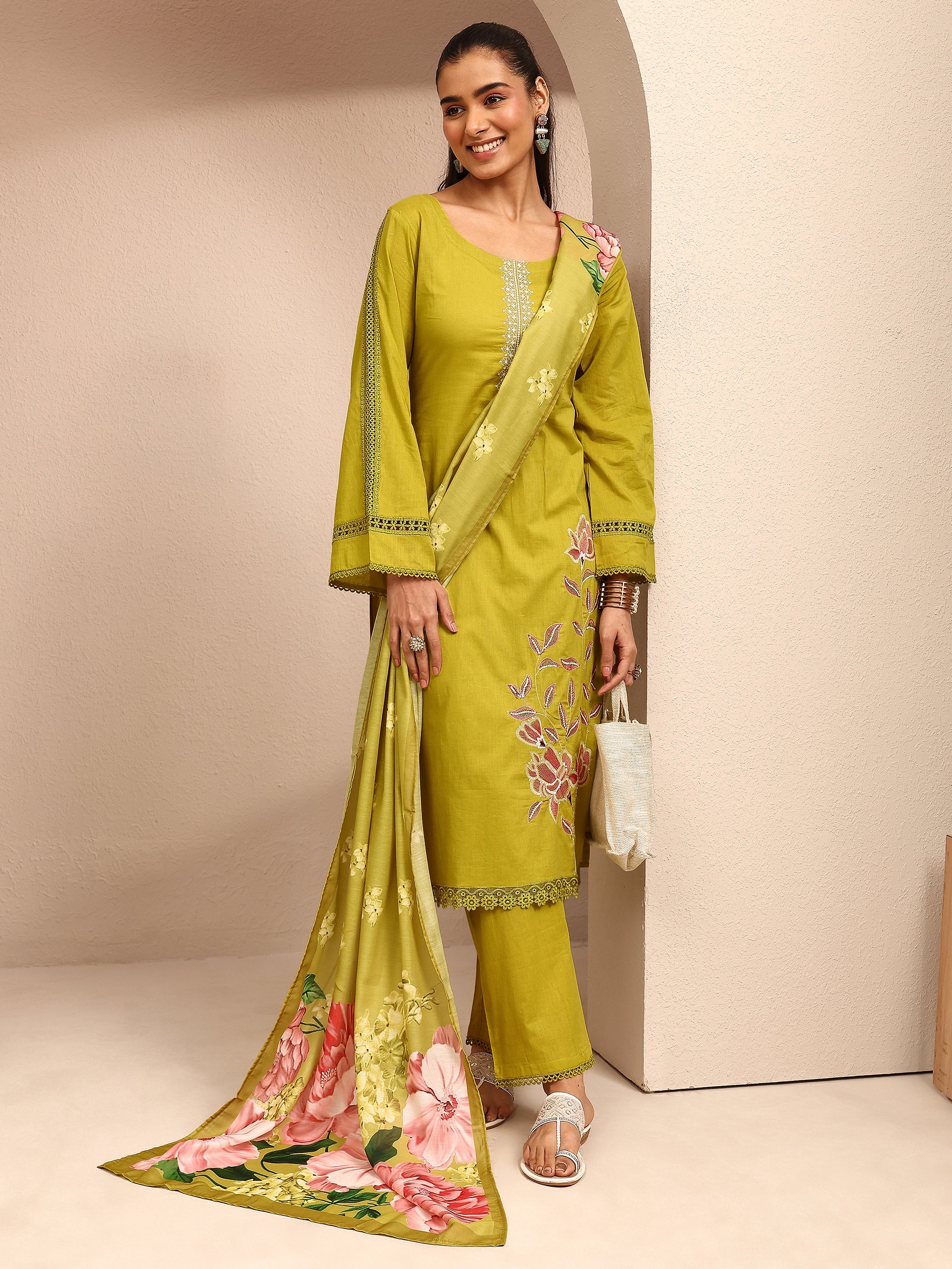libas Mustard Embroidered Cotton Straight Suit Set With Dupatta-picture-17