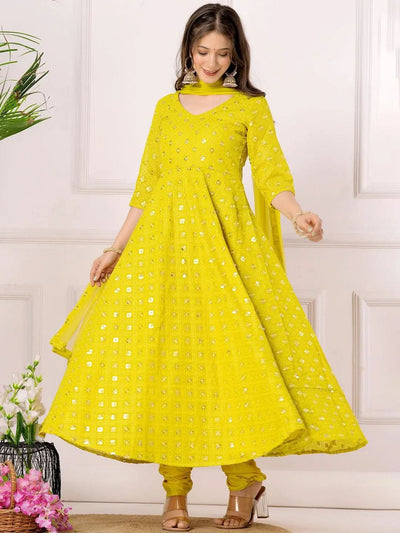 Mustard Georgette Chikankari Embroidery Anarkali Kurta and Dupatta Set