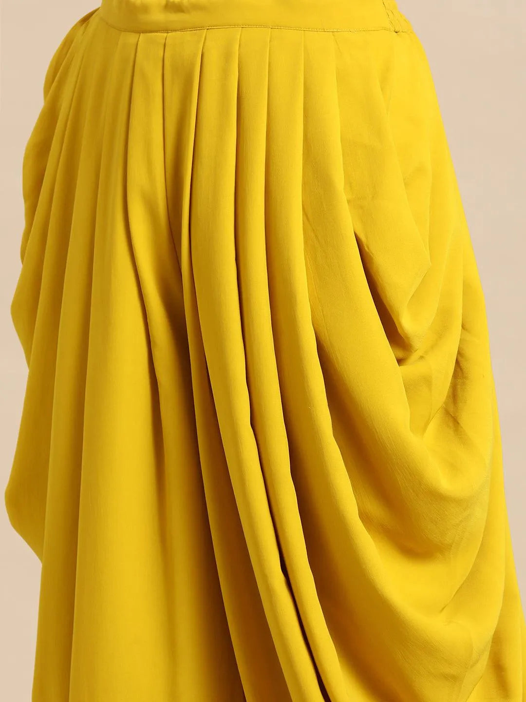 Mustard Embroidered Georgette Dhoti Saree - Libas 