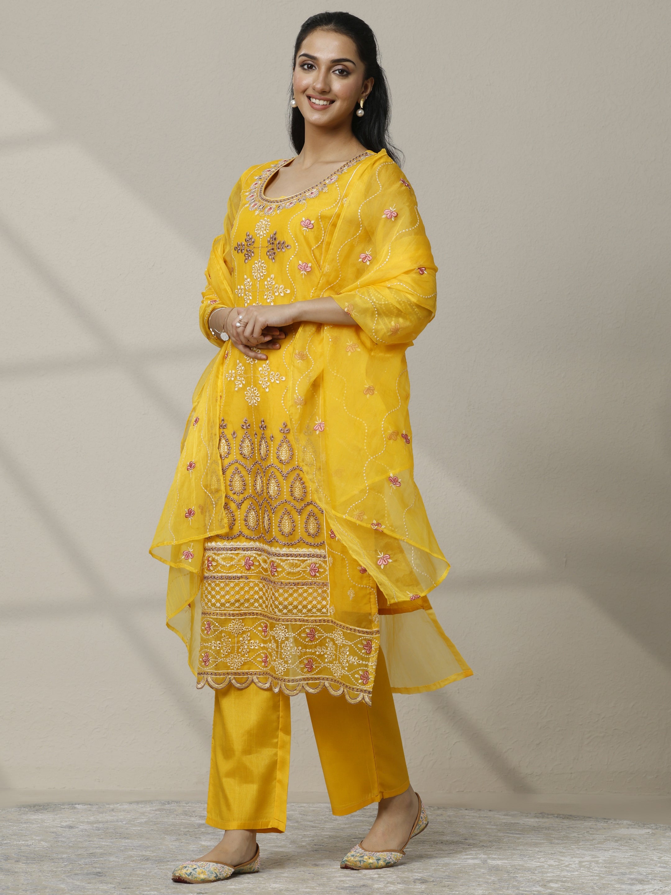 libas Mustard Embroidered Organza Straight Suit Set With Dupatta-picture-62