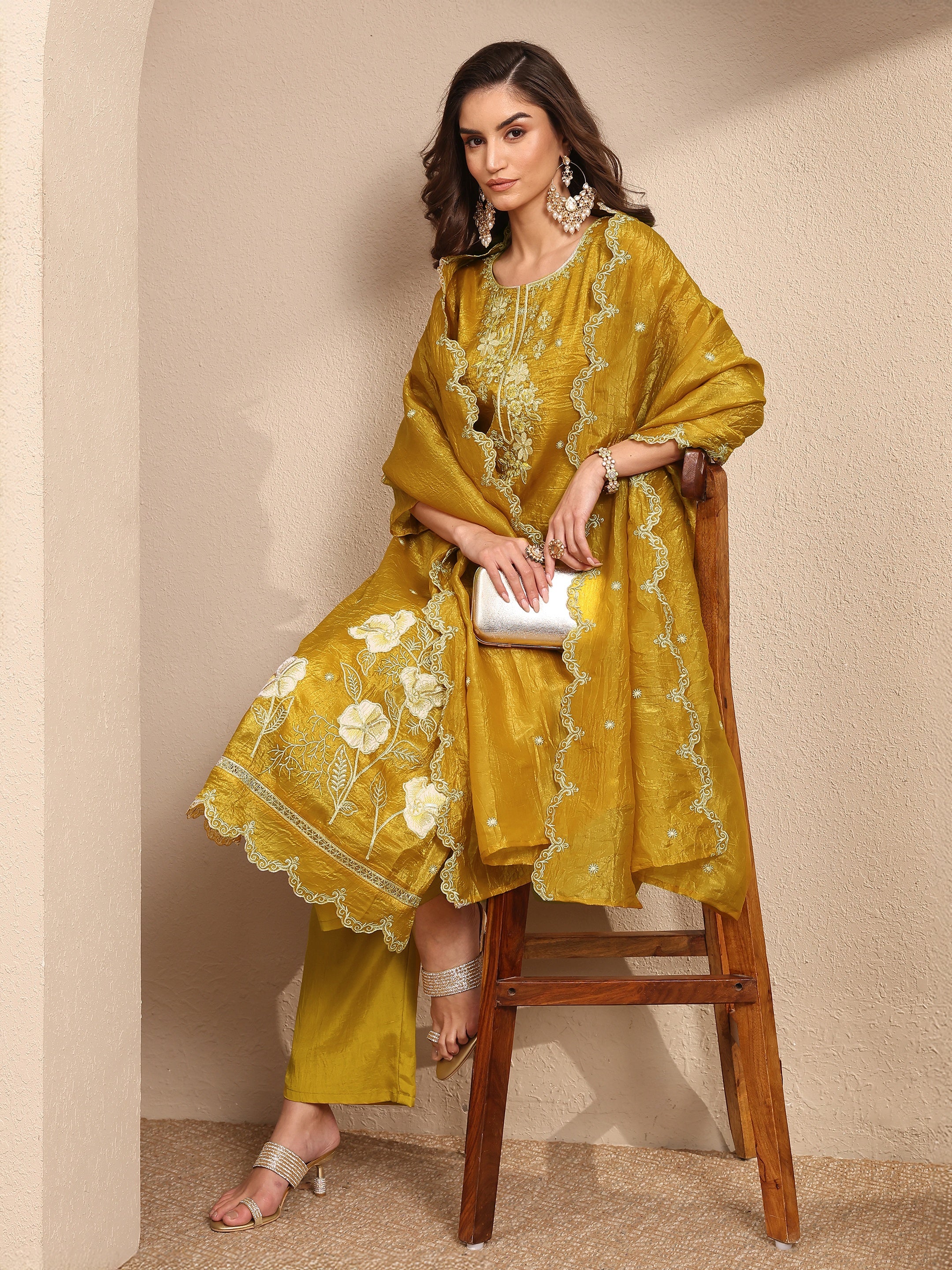 libas Mustard Embroidered Organza Straight Suit Set With Dupatta-picture-44