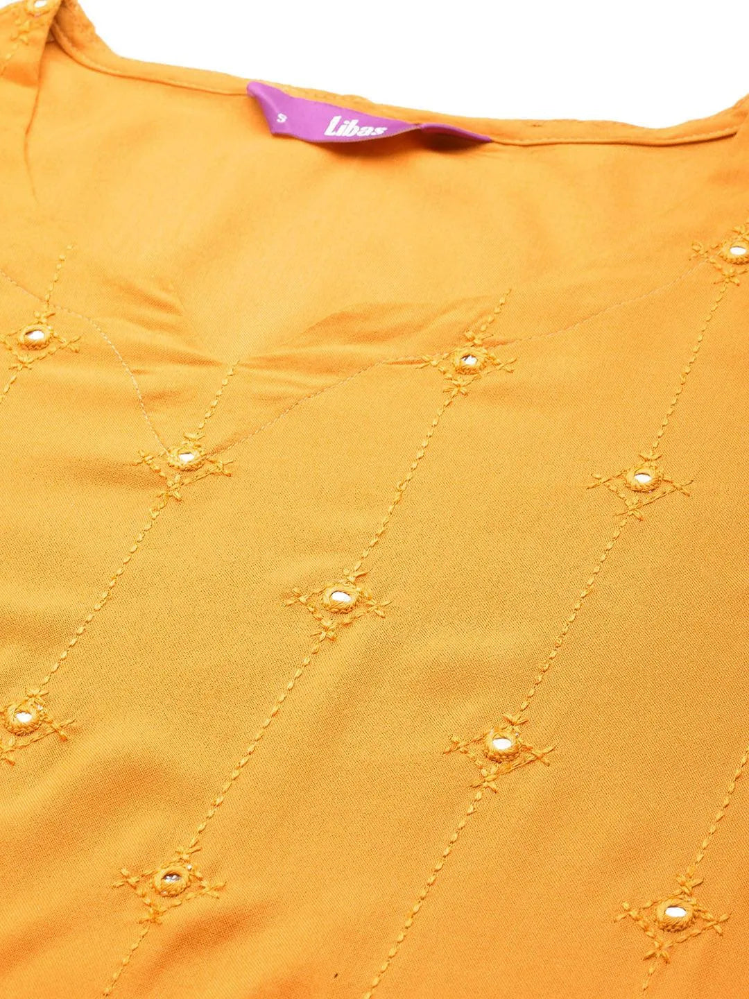 Mustard Embroidered Rayon Straight Kurta - Libas 