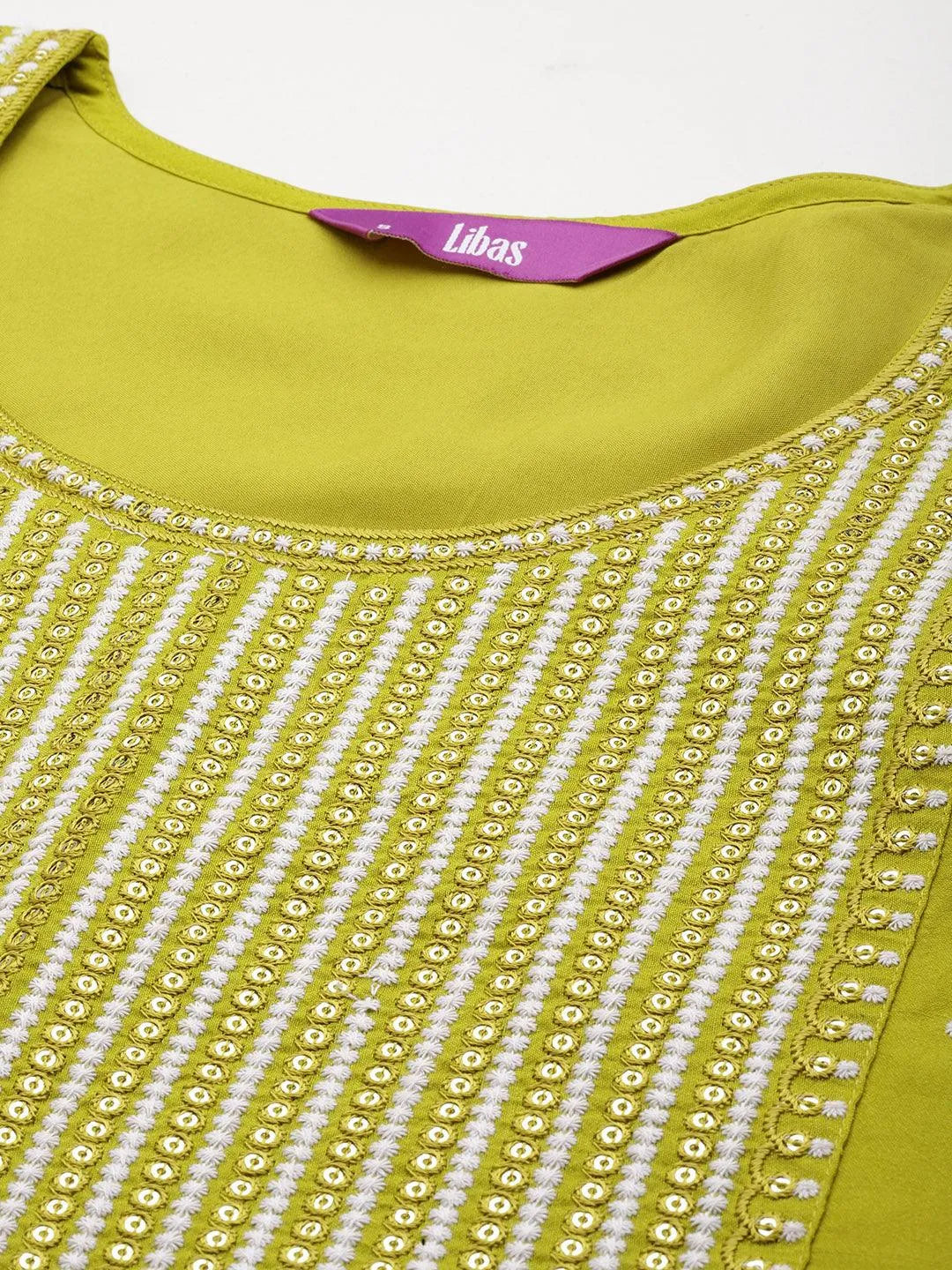 Mustard Embroidered Silk Blend Straight Kurta With Trousers & Dupatta - Libas 