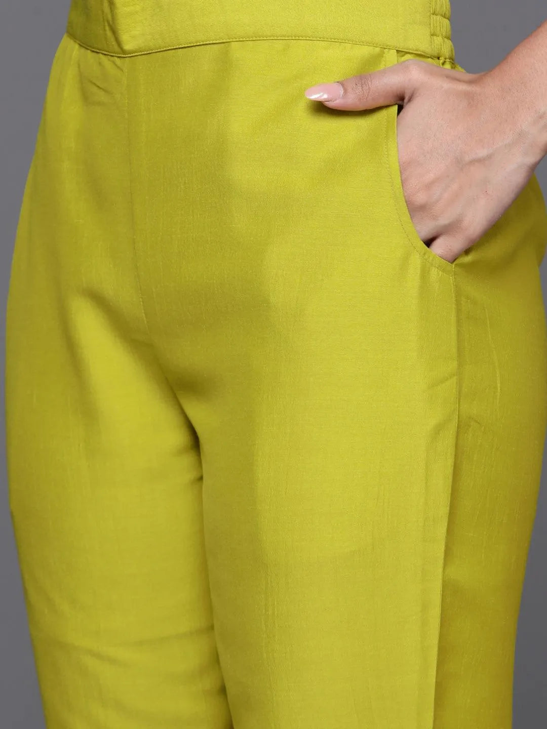Mustard Embroidered Silk Blend Straight Kurta With Trousers & Dupatta - Libas 