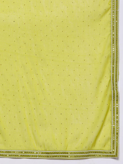 Mustard Embroidered Silk Blend Straight Kurta With Trousers & Dupatta - Libas