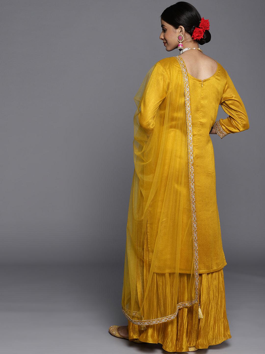 Mustard Embroidered Silk Blend Pakistani Suit