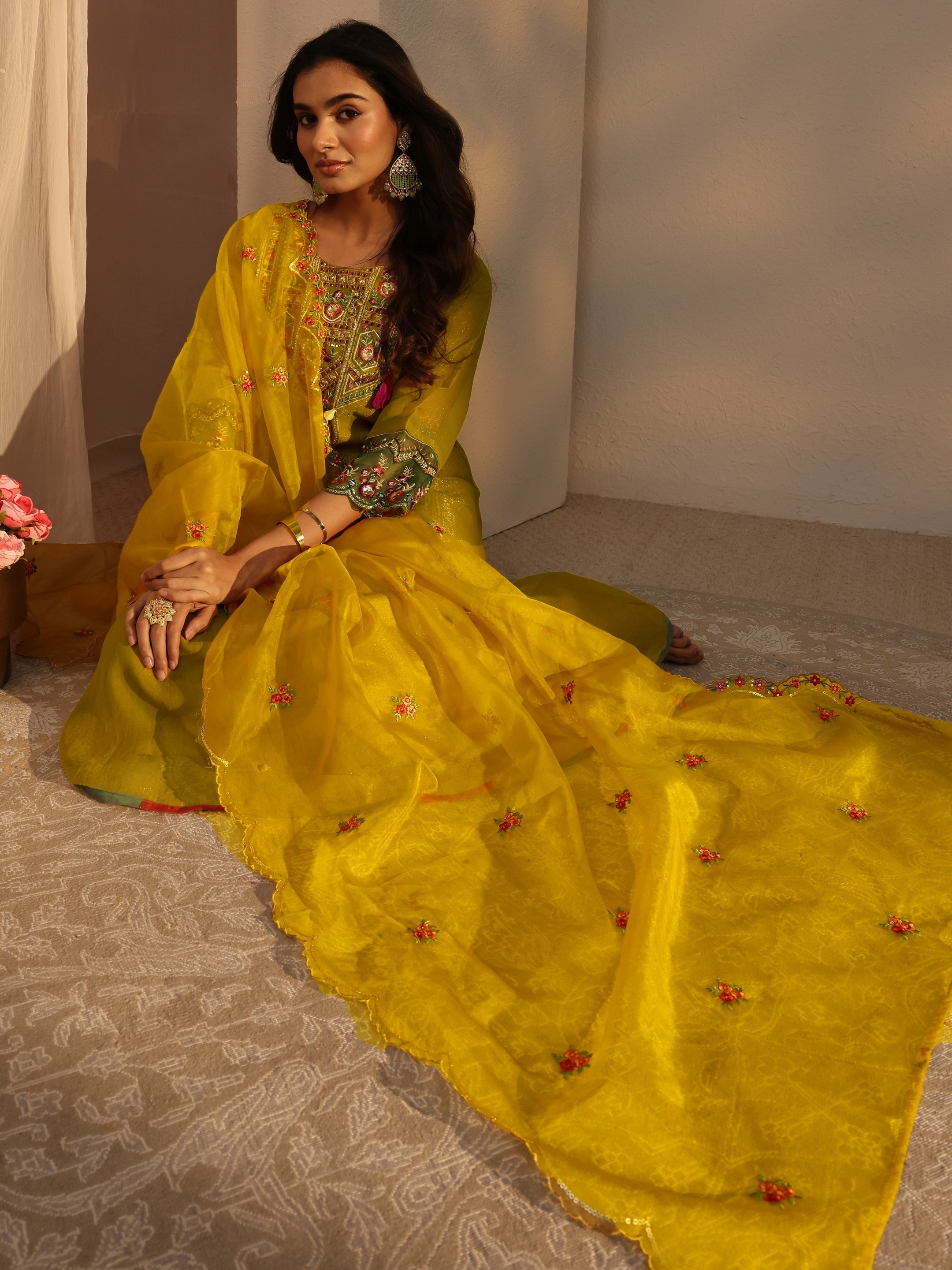 libas Mustard Ethnic Embroidered Organza A-Line Suits Set With Dupatta-picture-33
