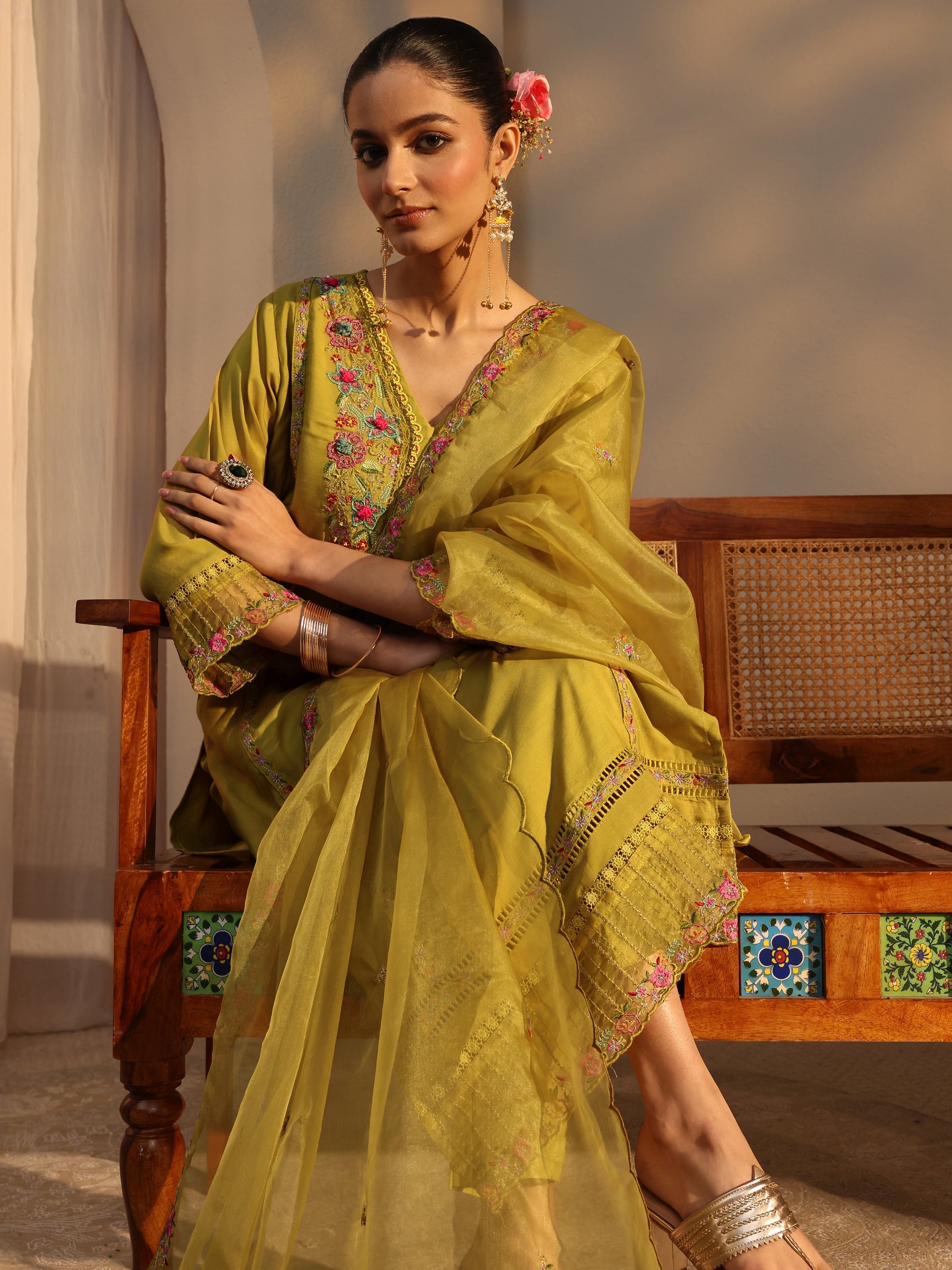 libas Mustard Ethnic Embroidered Silk Blend Straight Suits Set With Dupatta-picture-61