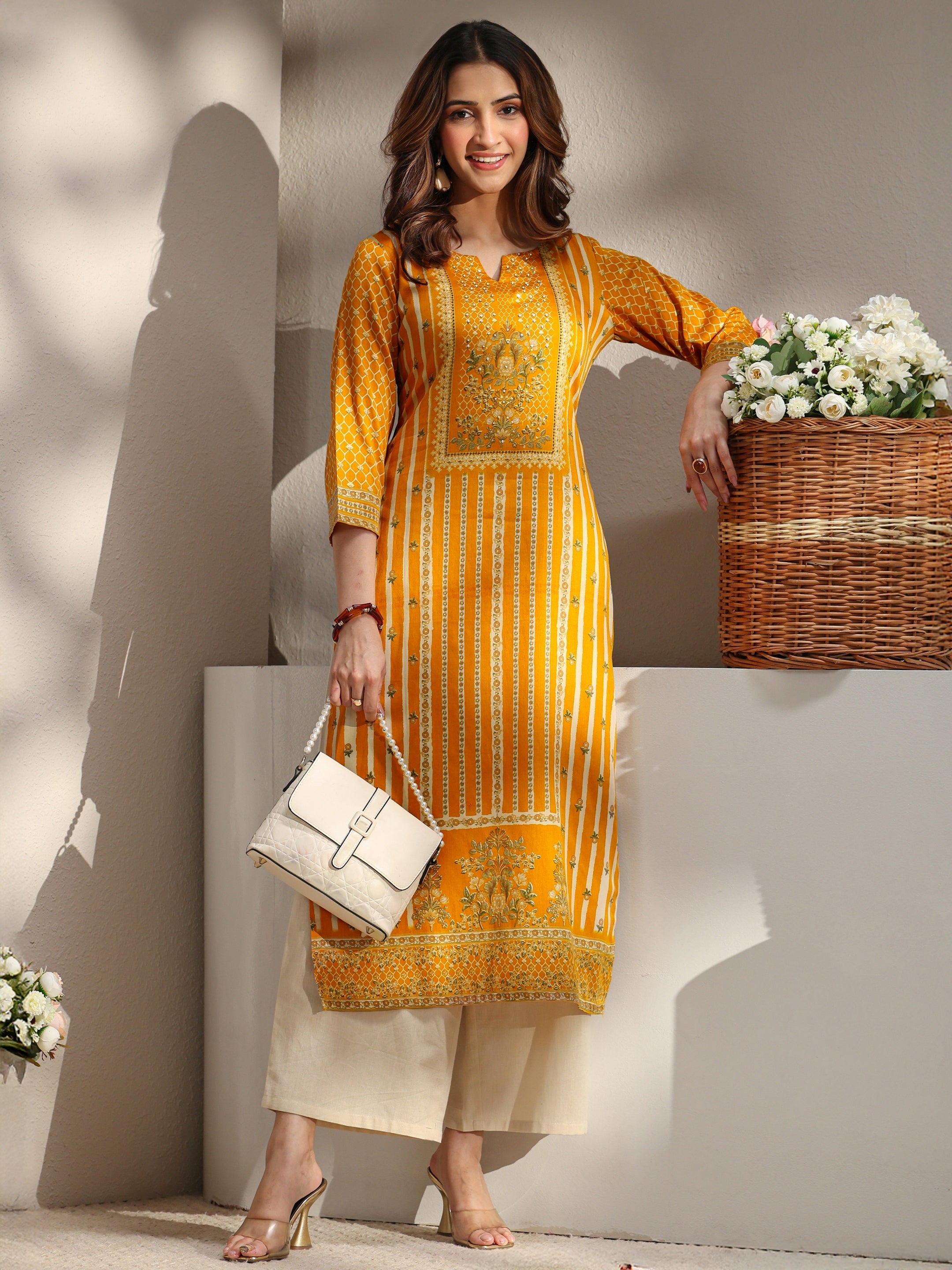 Libas Mustard Ethnic Printed Cotton Straight Kurta-picture-25