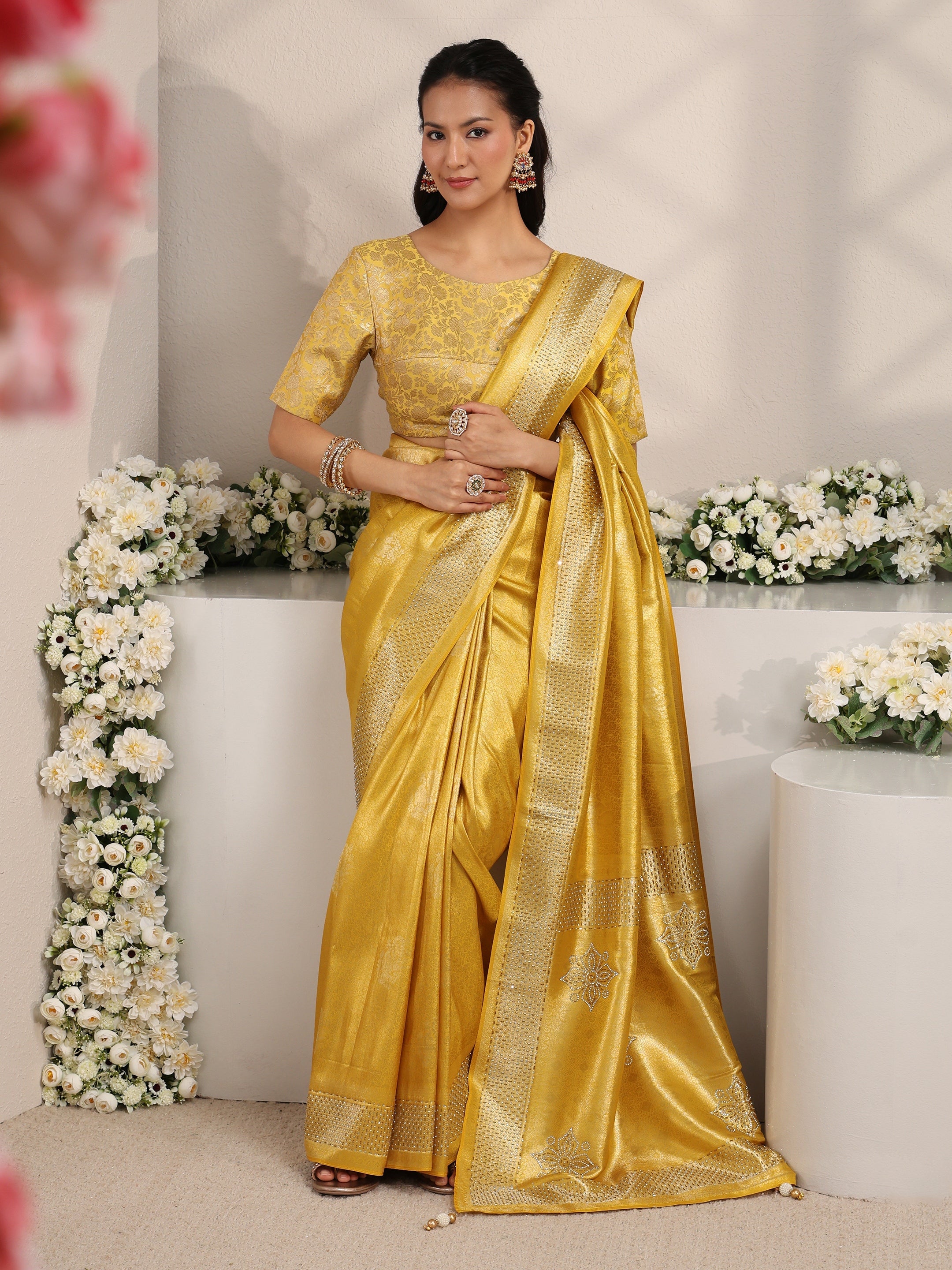 libas Mustard Ethnic Woven Design Silk Blend Saree With Unstitched Blouse Piece-picture-40