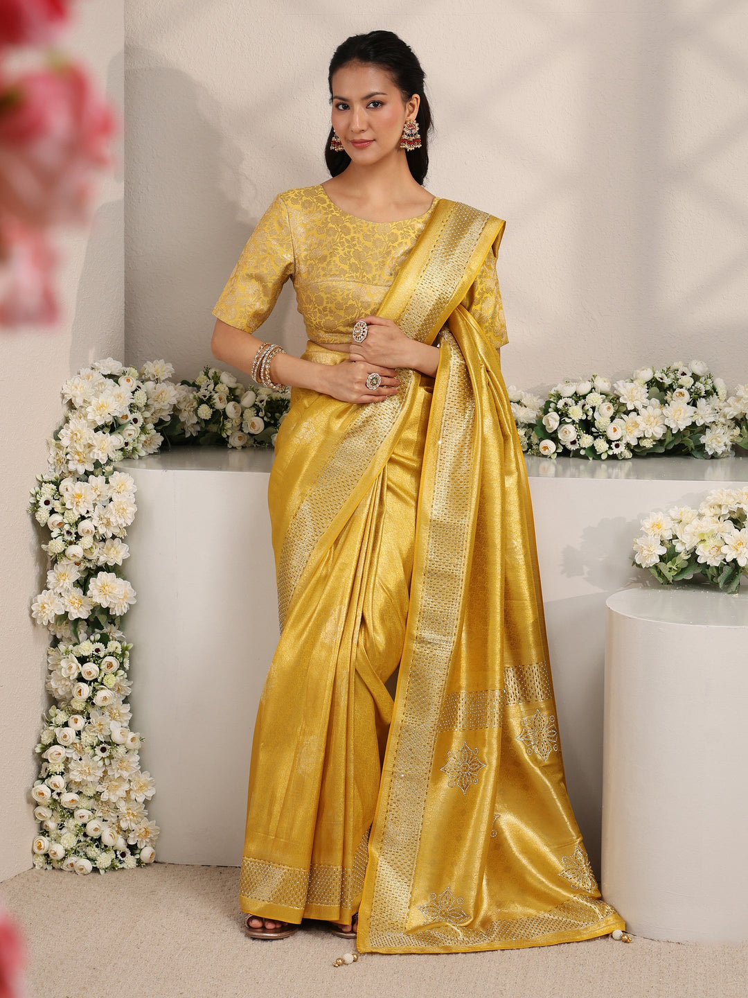Mustard Ethnic Woven Design Silk Blend Saree With Unstitched Blouse Piece