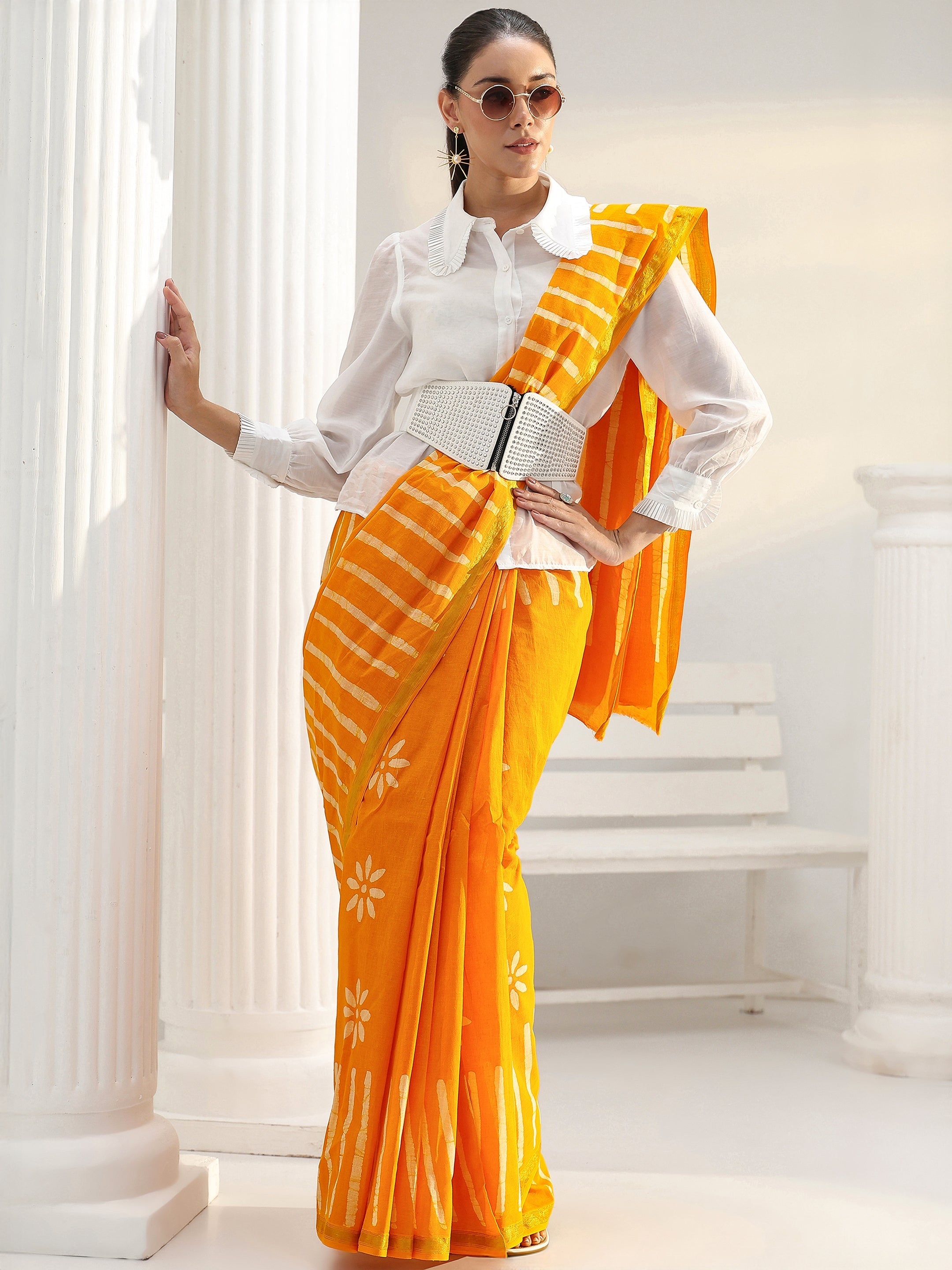 libas Mustard Floral Printed Cotton saree-picture-26