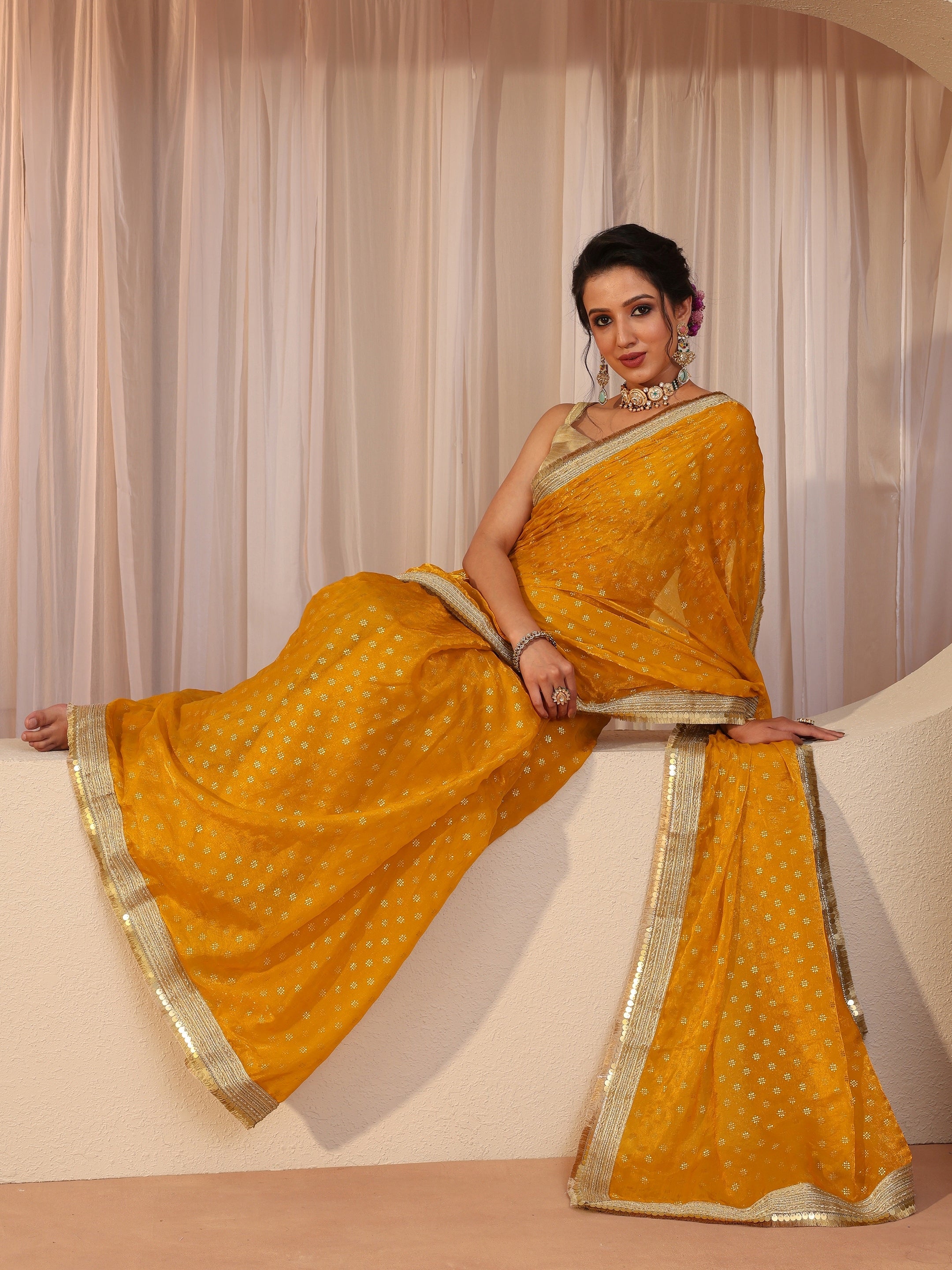 libas Mustard Foil Printed Tissue Saree-picture-61