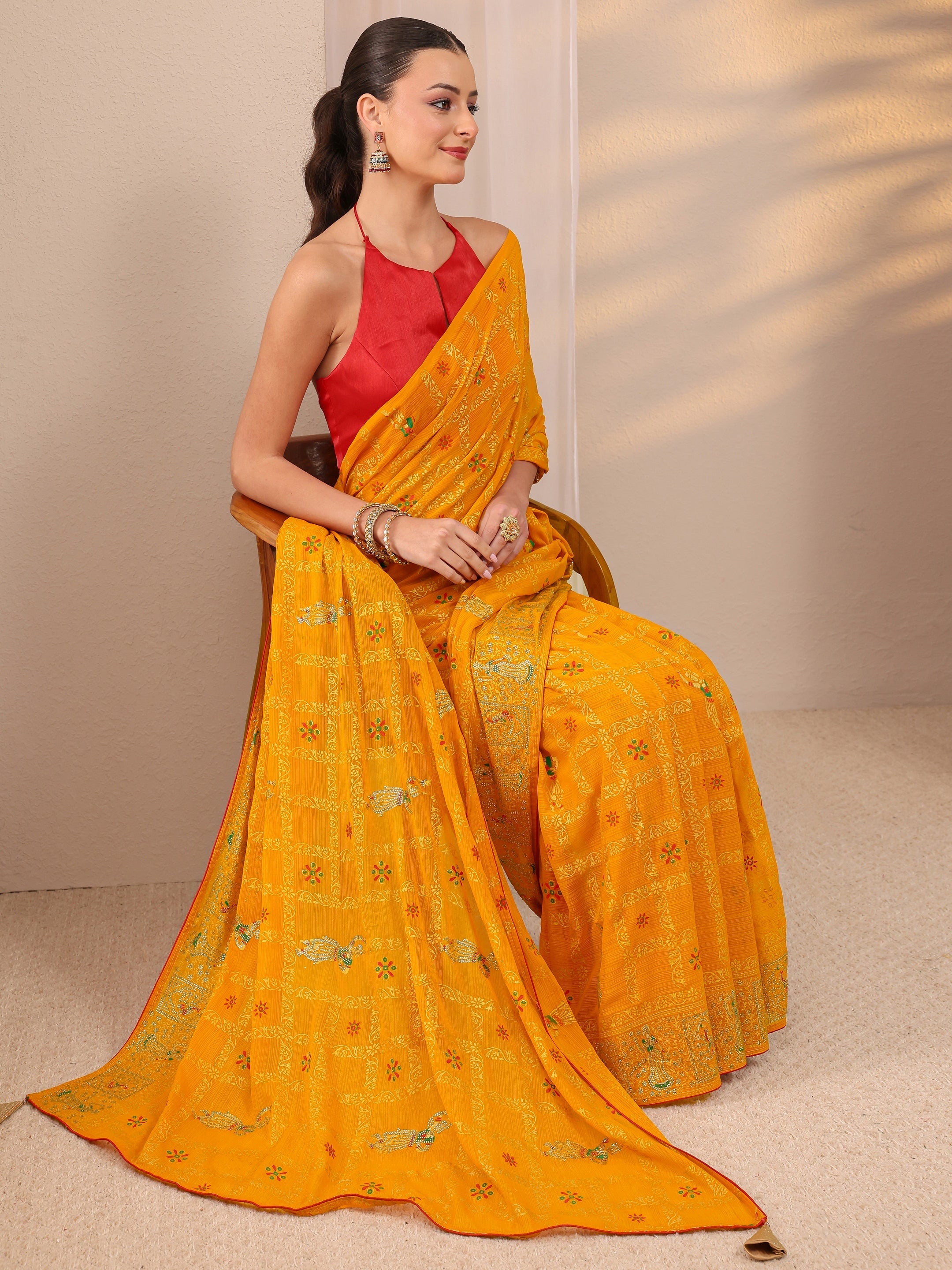 libas Mustard Gharchola Silk Blend Saree With Unstitched Blouse Piece-picture-47